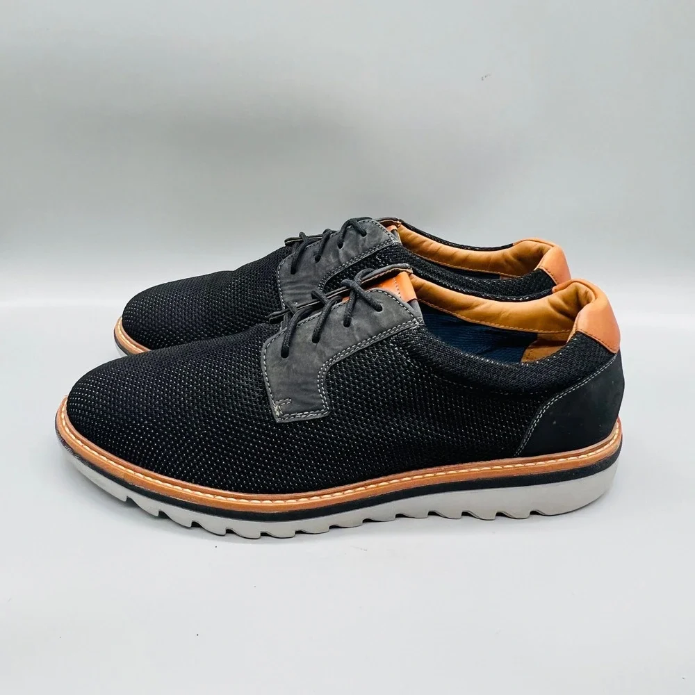 Johnston & Murphy Shoes Mens 9.5 Black Knit Braydon Plain Toe Lace Up Sneakers